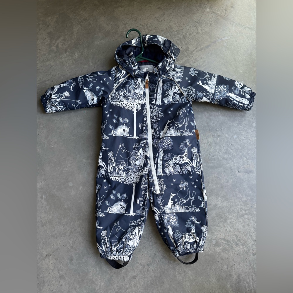 Kids Navy Moomin Print Winter Snowsuit - Hooded One-Piece